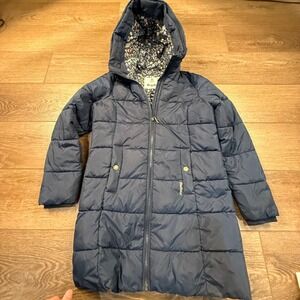 Barbour Girls Rosoman Quilted Jacket Navy Blue, Hooded, Zip Closure L 10/11